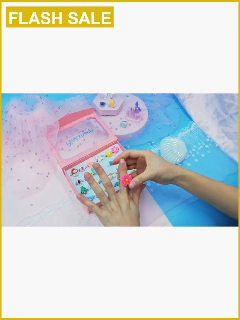 24 Adjustable Dress Up Rings in Gift Box, Pretend Play Jewelry Set